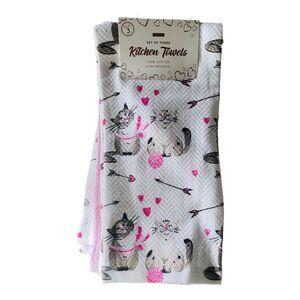 NWT Valentine Cat Lover Cats in Love and Cupid's Arrows Kitten 3 Towel Set